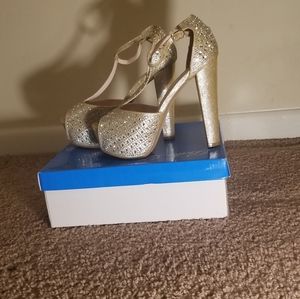 Gold and pink platform high heels